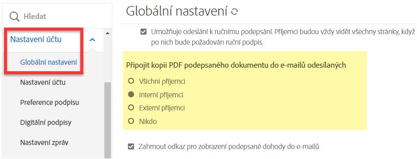 Přiložený soubor PDF v ovládacích prvcích e-mailu