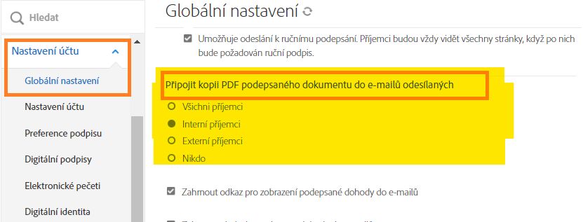 Přiložený soubor PDF v ovládacích prvcích e-mailu