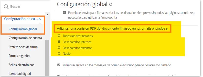 Controles de PDF adjunto en correo electrónico