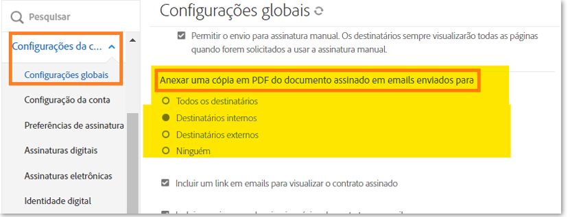 Controles para anexar o PDF no email