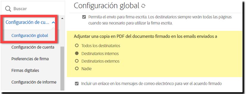 Controles de PDF adjunto en correo electrónico