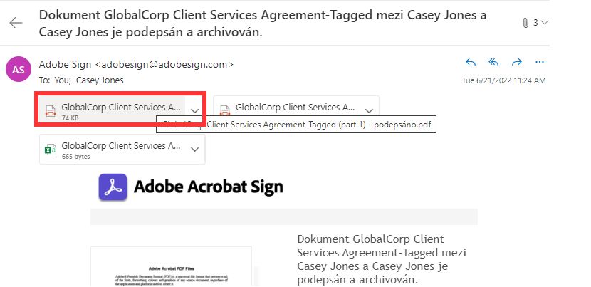 Přiložený soubor PDF v e-mailu