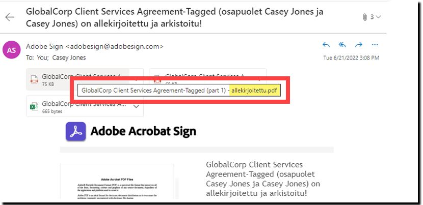 Liitetty PDF-tiedosto sähköpostissa