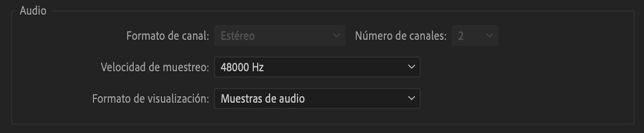 Configuración de secuencia de audio en Premiere Pro