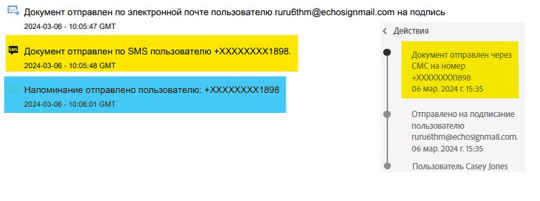 Отчет об аудите с выделенной записью отправки ссылки по SMS