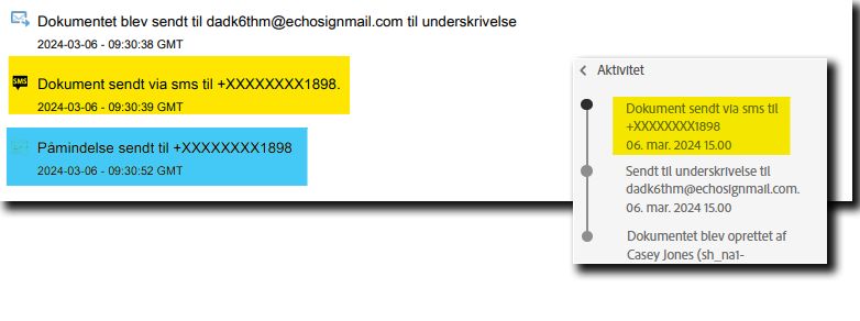 Revisionsrapporten, der fremhæver posten for det sms-link, der sendes