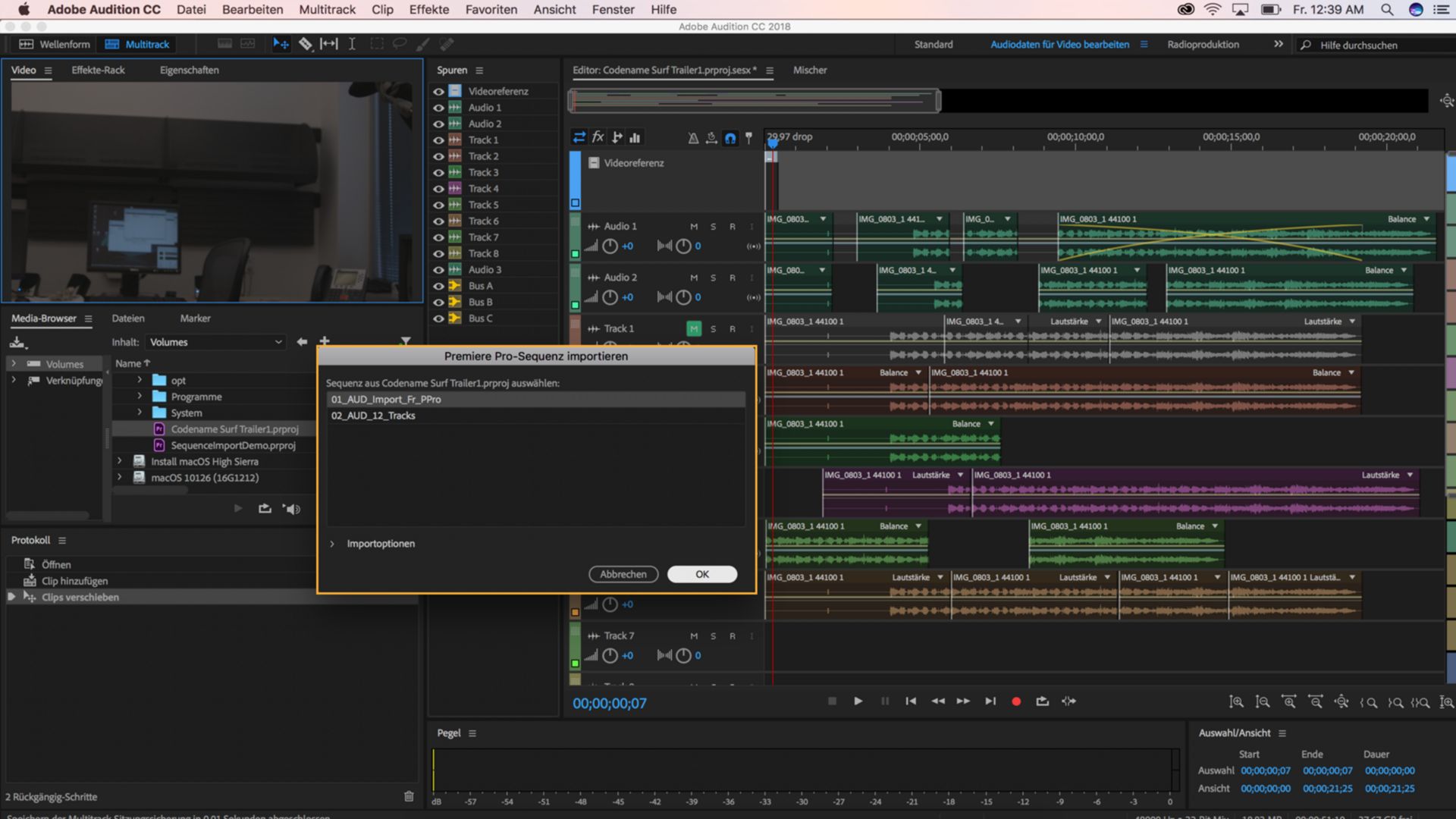 Adobe Premiere Pro-Sequenz importieren