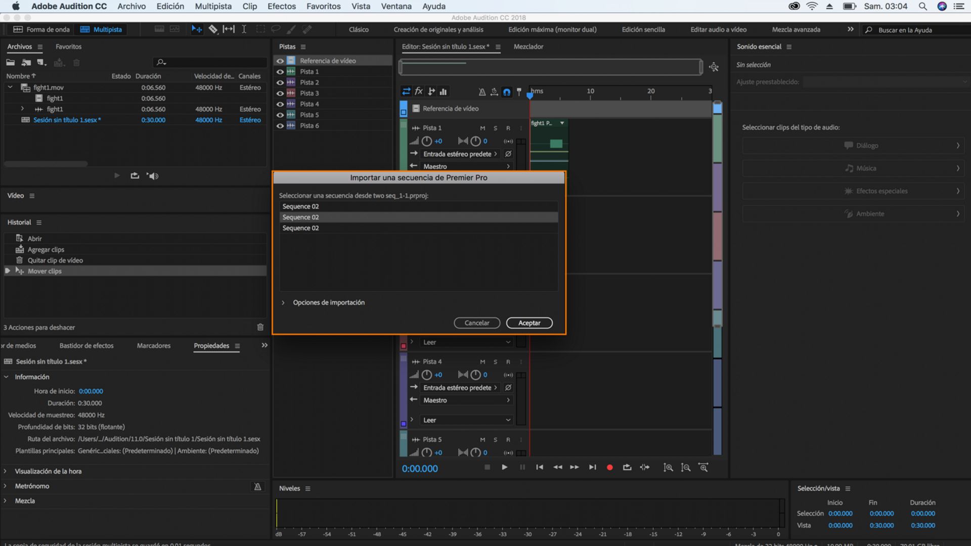 Importar secuencia de Adobe Premiere Pro