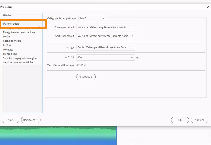 Préférences du matériel audio