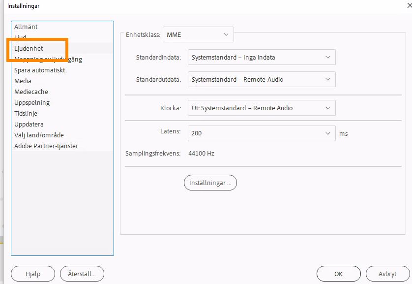 Inställningar för ljudenhet