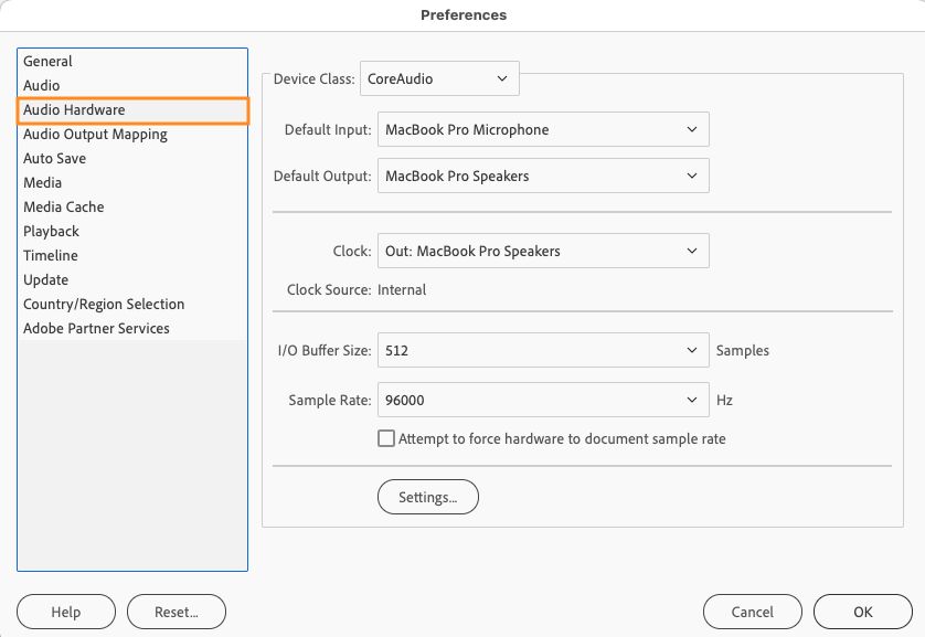 Audio Hardware Preferences