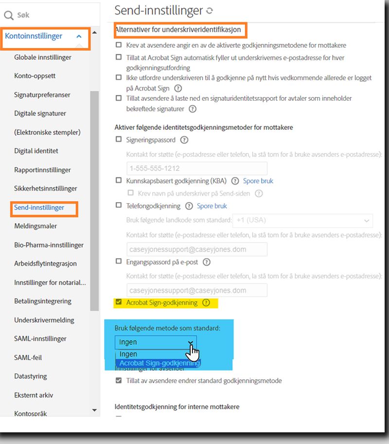 Utvidede kontroller for Acrobat Sign-identitetsautentisering