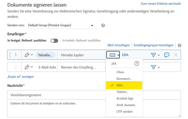 Authentifizierungsmethode auswählen