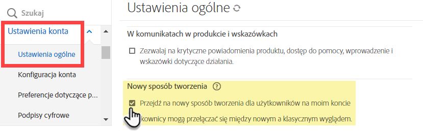 Nowe opcje tworzenia