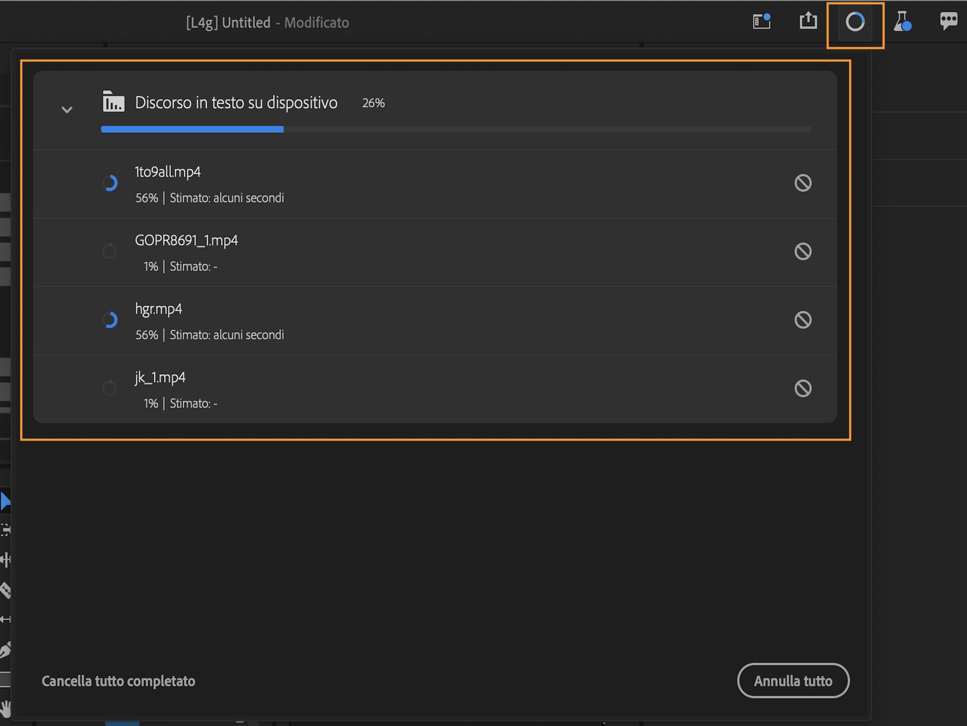 L’interfaccia utente mostra la dashboard di Avanzamento che consolida diversi tipi di avanzamento delle attività di tutta l’applicazione.