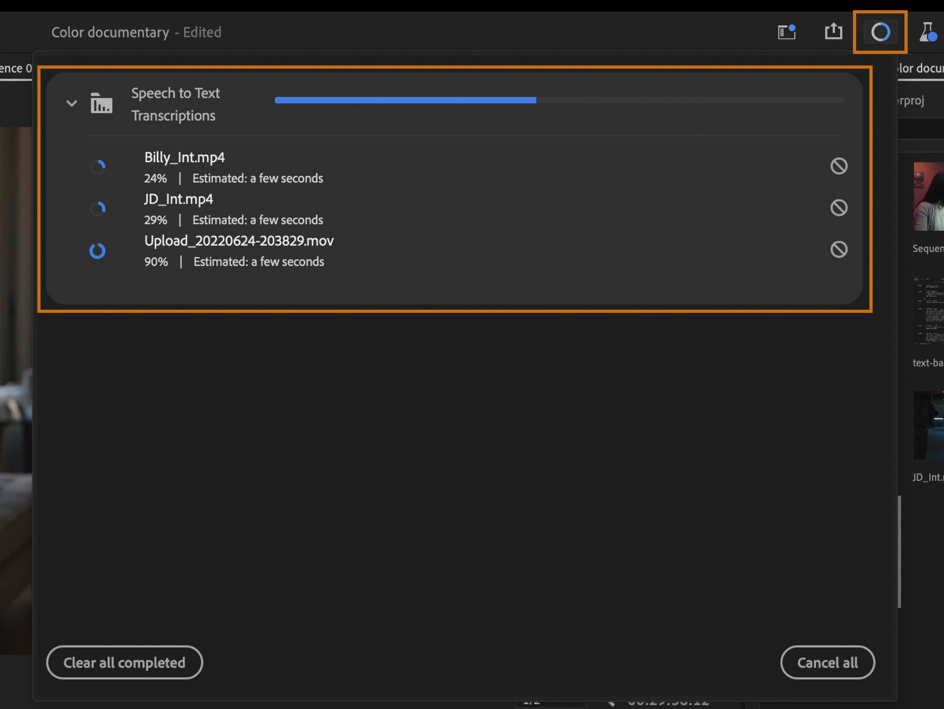 UI shows the Progress dashboard that consolidates different types of progress happening all across the application.