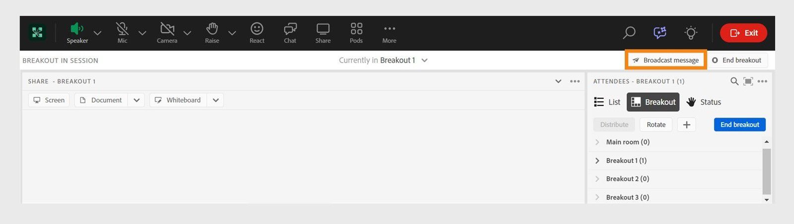 Broadcast message in Breakout rooms