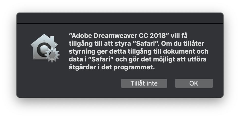Dialogruta för åtkomstkontroll i webbläsaren Safari