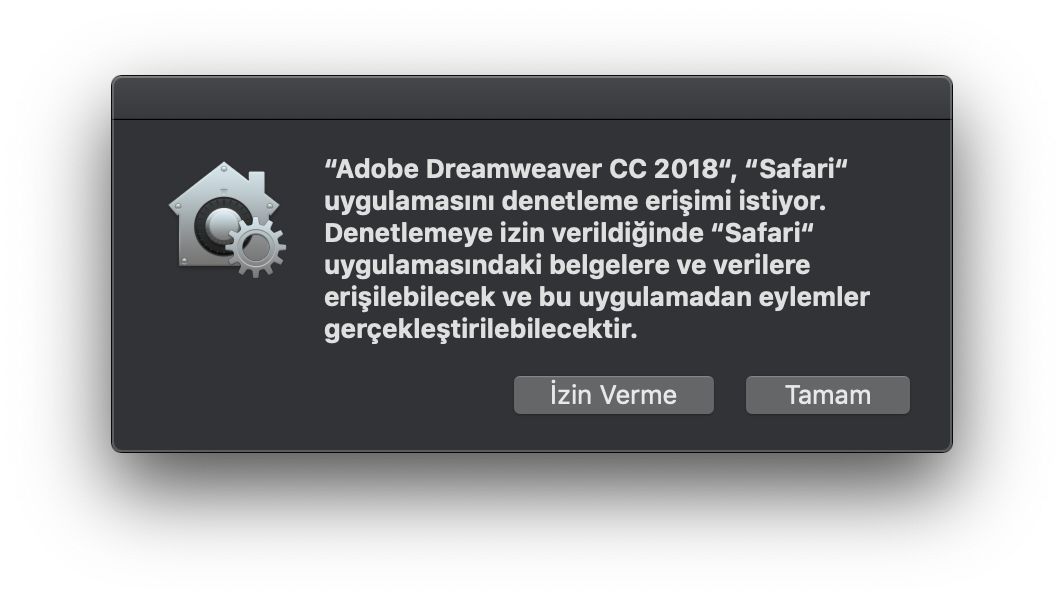 Safari tarayıcı için erişim denetimi iletişim kutusu