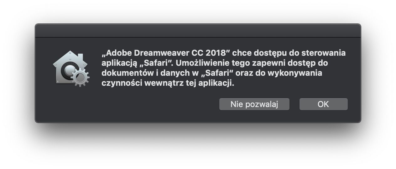 Okno dialogowe kontroli dostępu do przeglądarki Safari