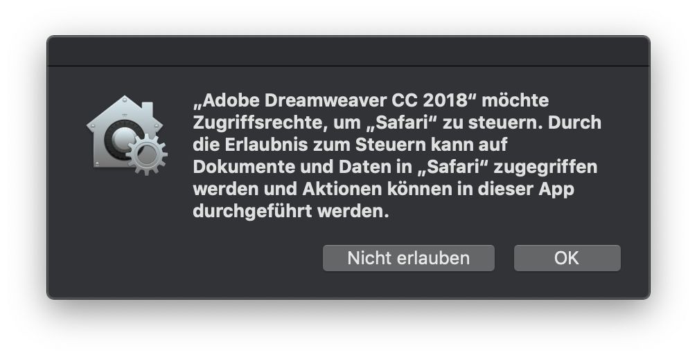 Zugriffssteuerungsdialog für Safari-Browser