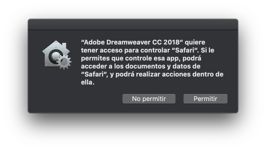 Cuadro de diálogo de control de acceso para el navegador Safari