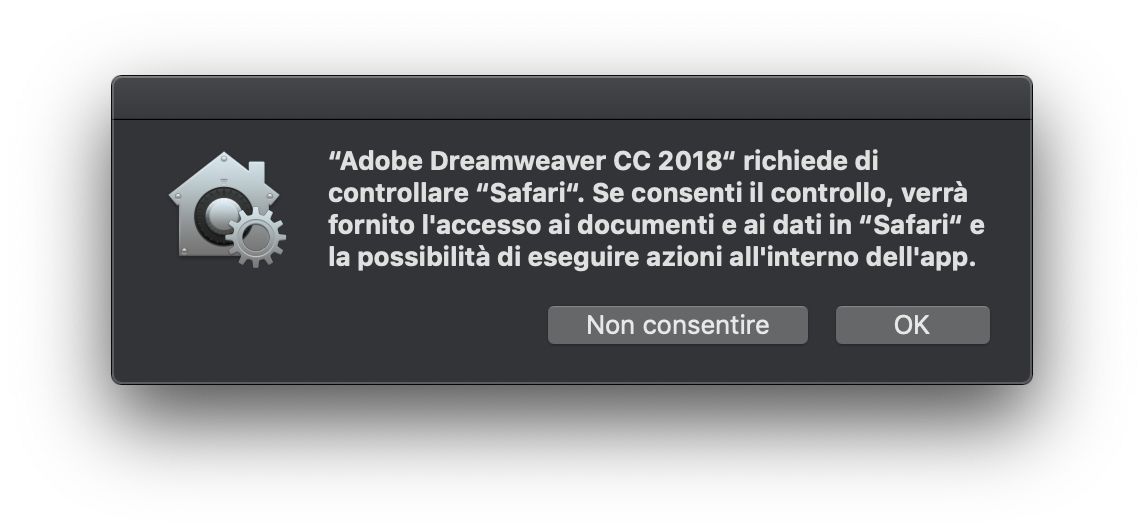 Finestra di controllo degli accessi per il browser Safari