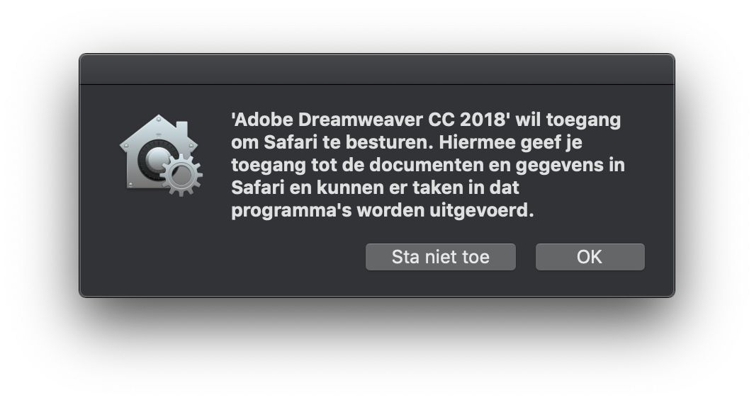 Toegangscontroledialoogvenster voor Safari-browser
