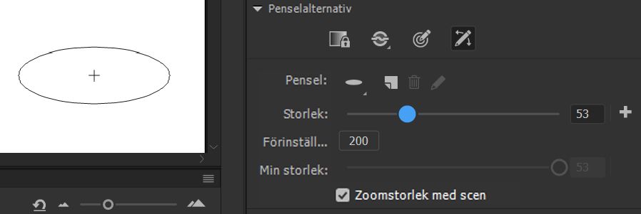 Reglage för penselstorlek – direktförhandsvisning