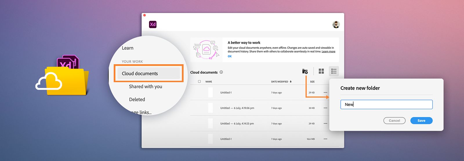Carpeta de documentos en la nube de Creative