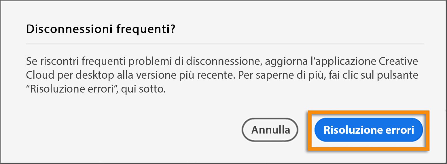 Finestra di dialogo per disconnessione frequente