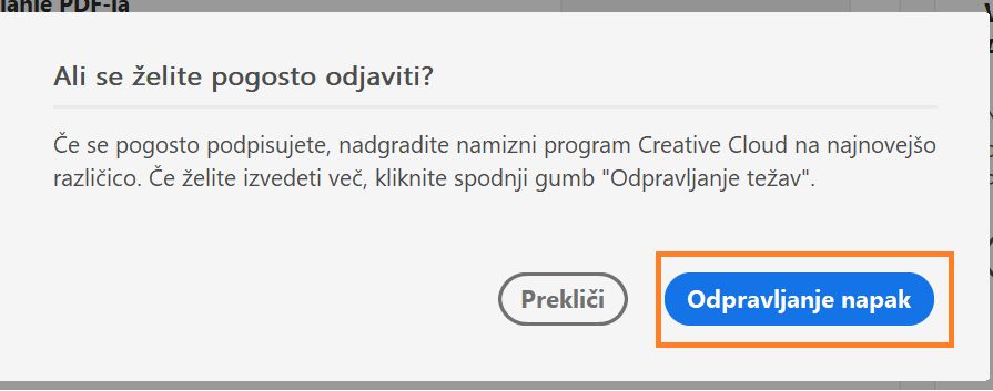 Pogosto pogovorno okno za odjavo