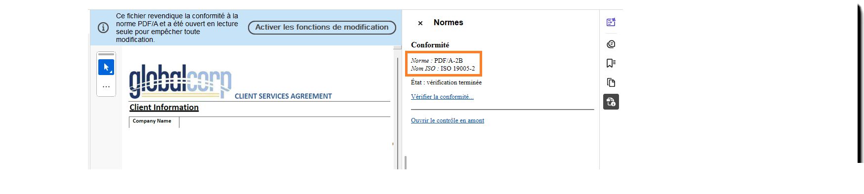 Accord signé avec la bannière du cachet indiquant la conformité PDF-A.