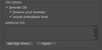 خيار CSS‏ في مربع الحوار لخيارات تصدير Epub‏