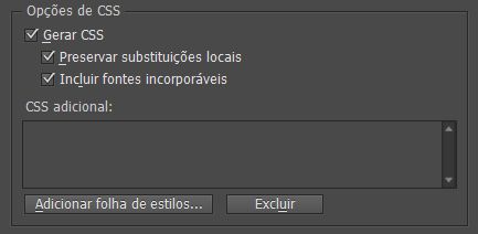 Opção CSS na caixa de diálogo Opções de exportação de Epub