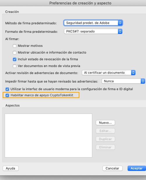 Habilitar marco de apoyo CryptoTokenKit 