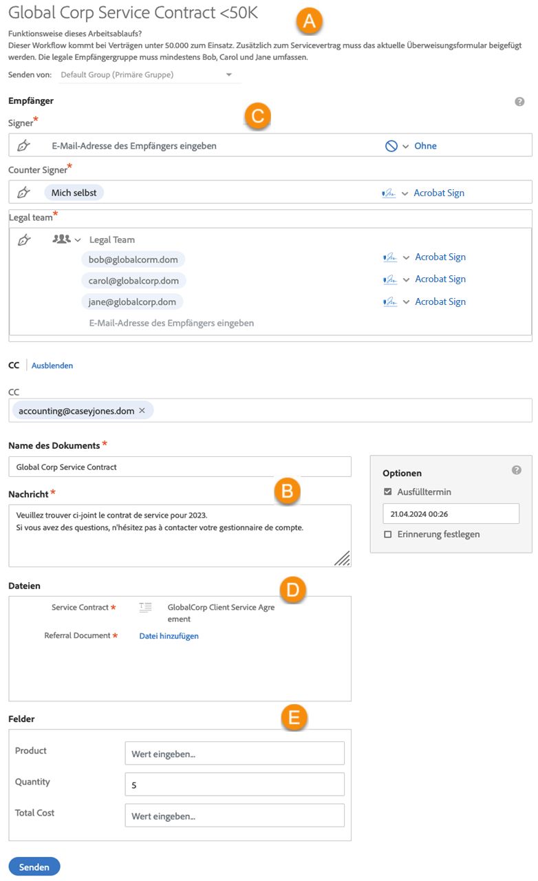 Mit Workflow konfigurierte Vereinbarung