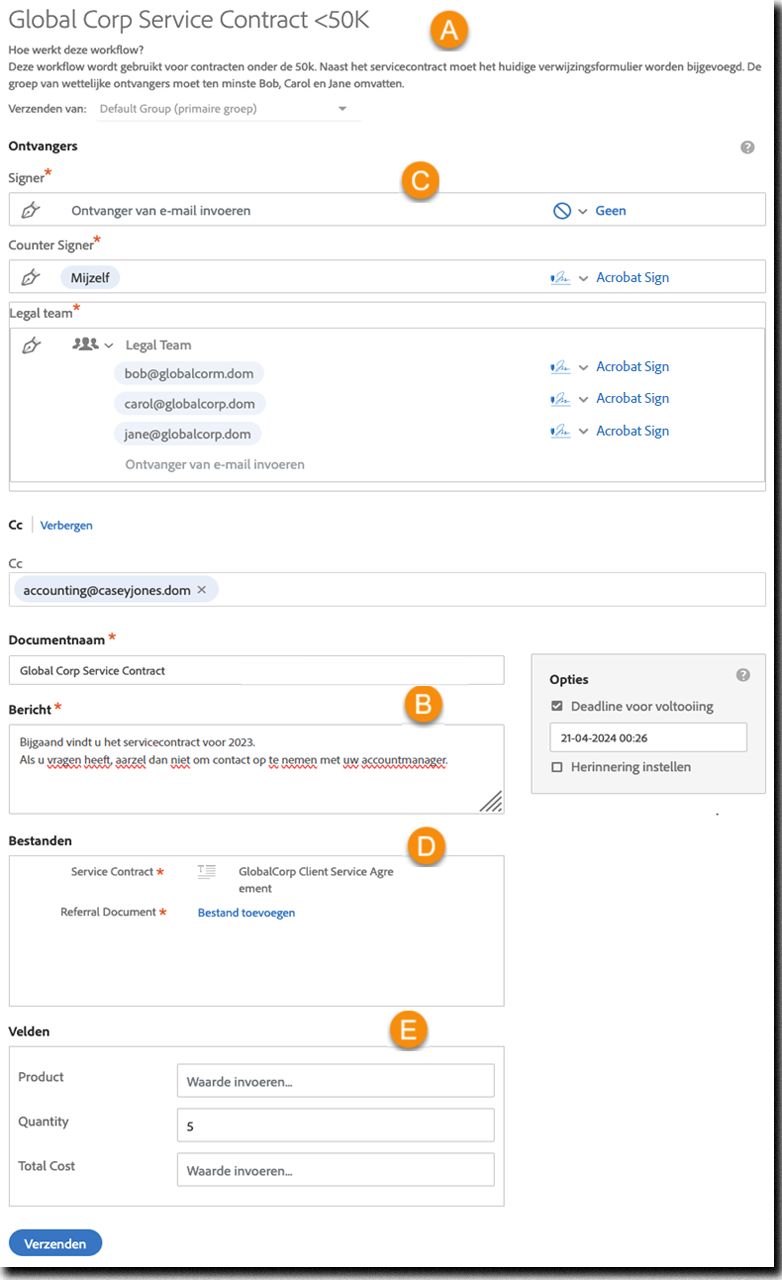 Via workflow geconfigureerde overeenkomst