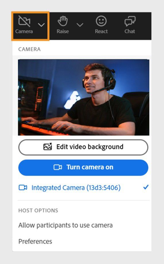 Manage camera settings during session