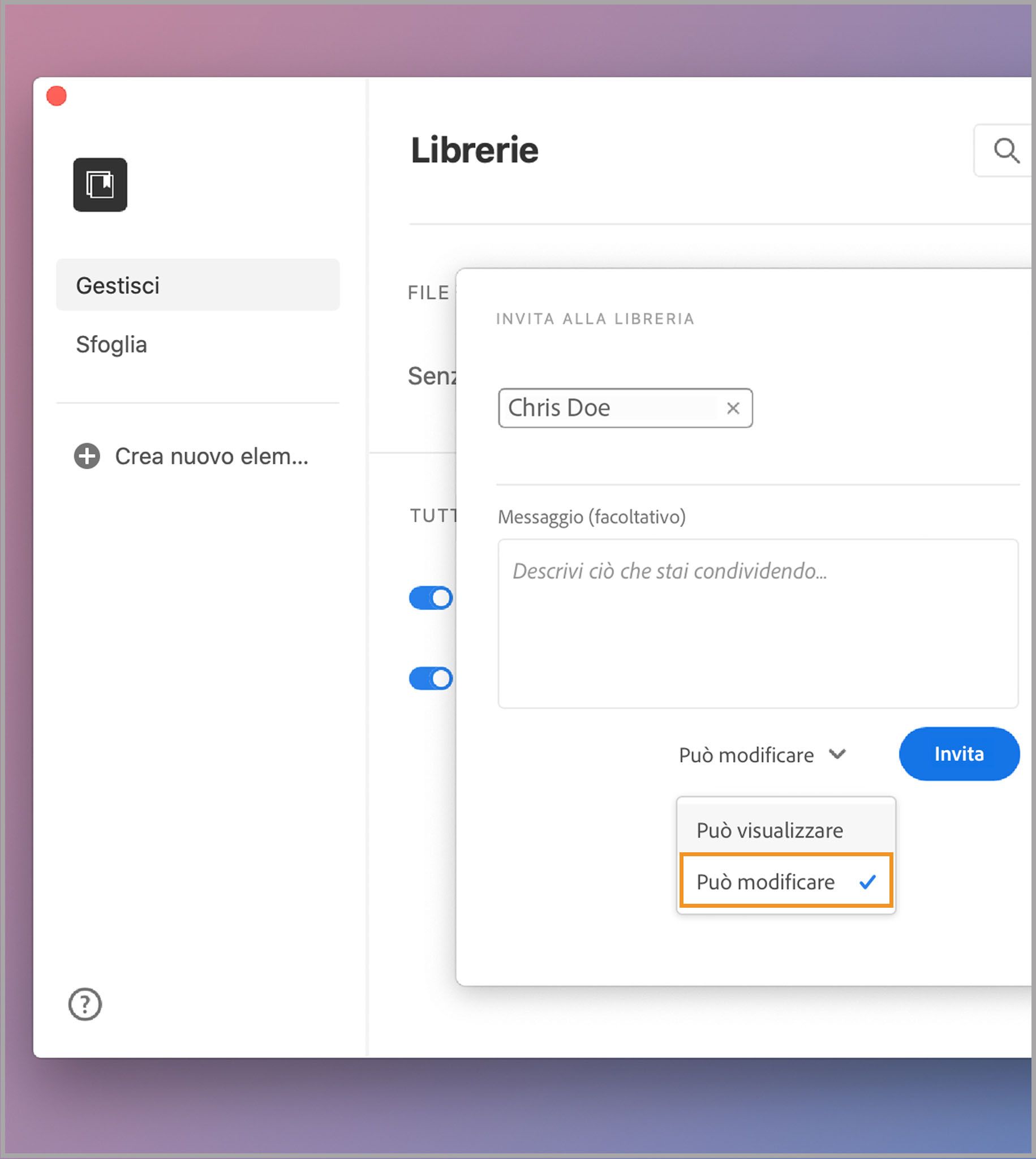 Modificare l'accesso alla libreria