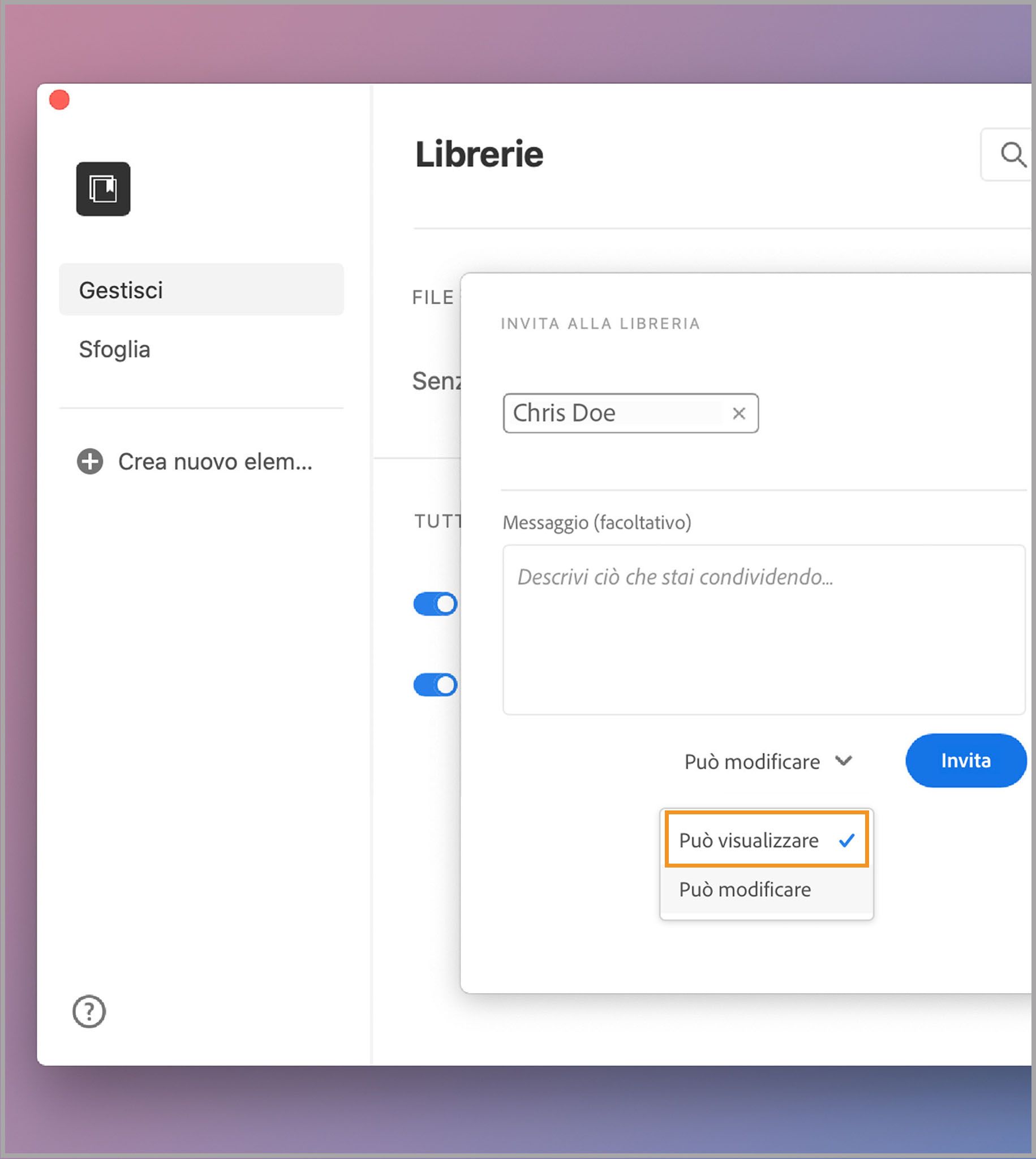 Visualizzare l'accesso alla libreria