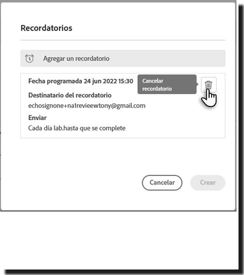 Eliminar el recordatorio 