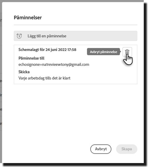 Radera påminnelsen 