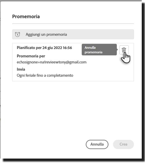 Eliminare il promemoria 
