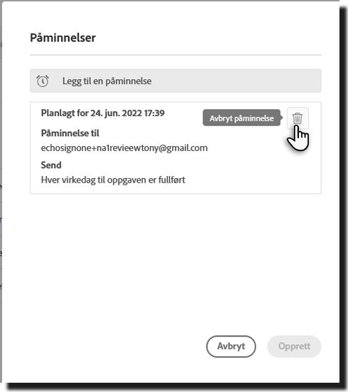 Slett påminnelsen 