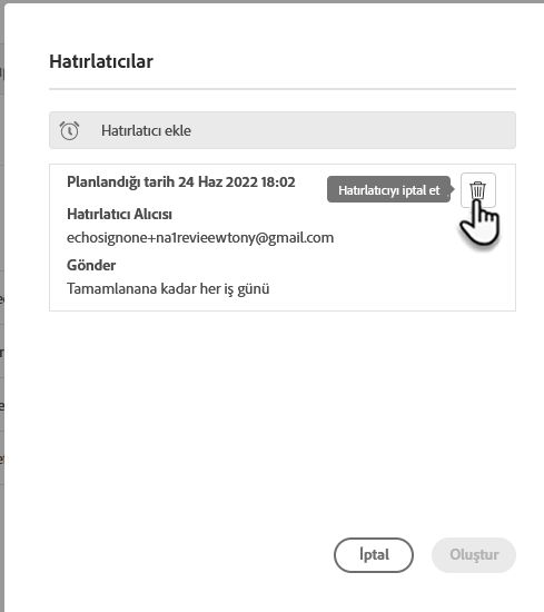 Hatırlatıcıyı silme 