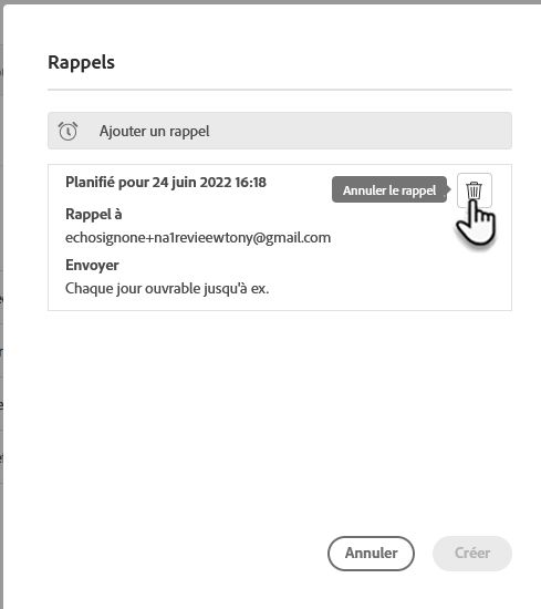 Suppression du rappel 