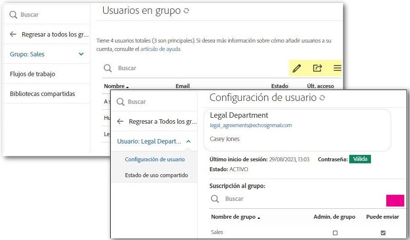 La interfaz Configuración de usuario sin opciones disponibles para editar el usuario o añadir nuevos