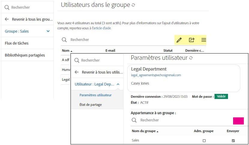 Interface Paramètres utilisateurs sans options disponibles pour modifier l’utilisateur ou en ajouter de nouveaux