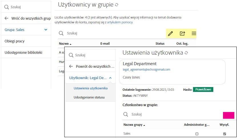 Interfejs Ustawienia użytkownika bez dostępnych opcji edycji użytkownika lub dodawania nowych użytkowników